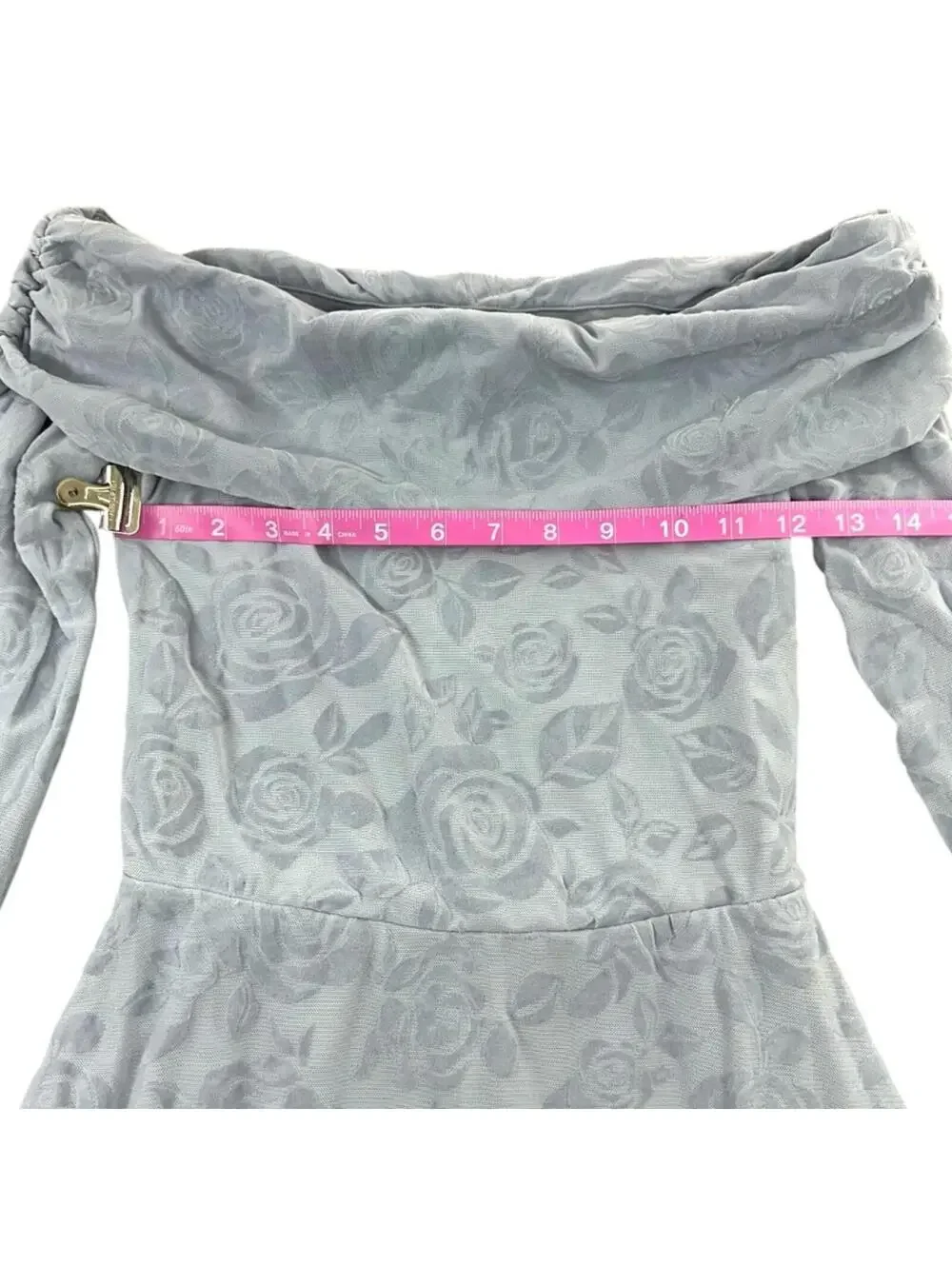Wild Fable Blue Grey Velvet Rose Floral Off Shoulder Mini Dress
